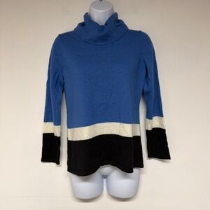 Pendleton Womens Size L Blue Colorblock 100% Merino Wool Turtleneck Sweater